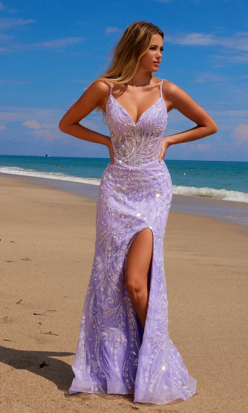 Nox Anabel C1612 Stunning Lace-Up Beaded Long Prom Dress