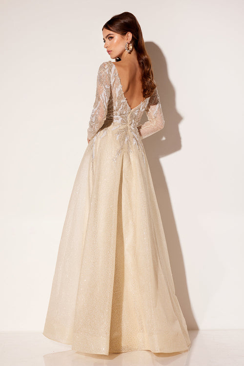 Applique Long Sleeve A-line Gown by Lucci Lu C8083