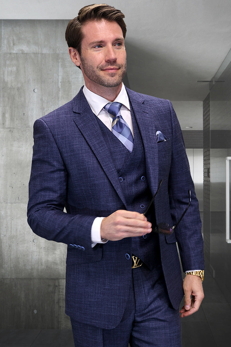 Men's Modern Wool Vested Suit in Midnight Blue – SuitUSA