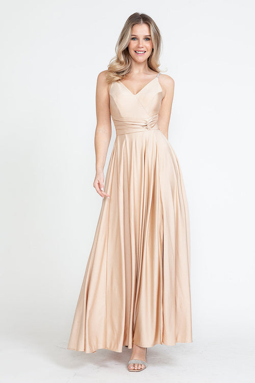 Evening Dress V-Neck Thigh Slit A-Line Formal Gown By Lenovia 5275