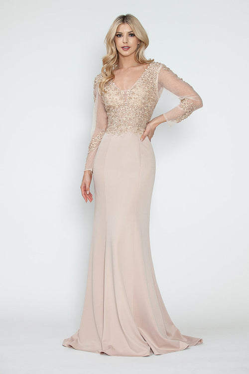 Long Sleeve Mother of the Bride Dress Beaded Evening Gown Lenovia 8323-New Collection