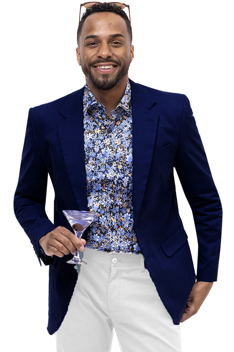 Men's Modern Fit Casual Summer Chino Blazer in Navy Blue – SuitUSA