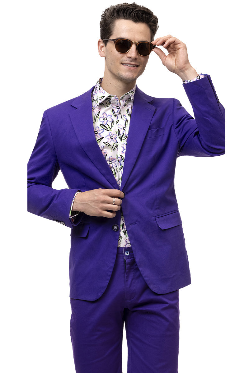 Men's Modern Fit Casual Summer Chino Blazer in Purple