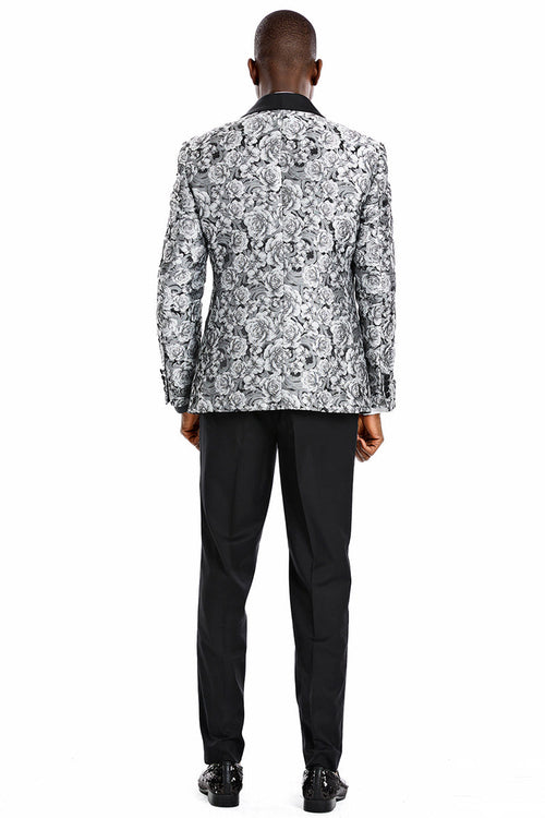 Men's Silver Paisley Tuxedo with Slim Fit Cut