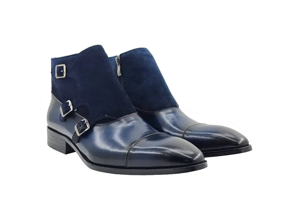 Carrucci Calf & Suede Monk Chukka Boot - Three Buckle Detail – SuitUSA