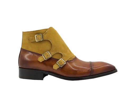 Carrucci Calf & Suede Three Buckles Monk Chukka Boot