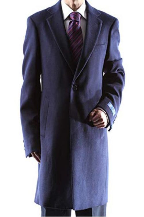 Men's Dress Coat Caravelli Long Jacket 2 Buttons Style Men's Carcoat ~Three Quarter Navy Long Men's Dress Topcoat - Winter Coat USA Men's Outlet