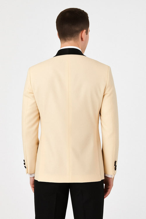 Mens Champagne Light Tan Tuxedo Jacket with Black Shawl Lapel – Classic One-Button Formal Dinner Jacket - Nude Color tuxedo