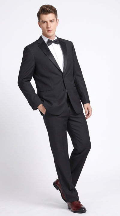 Men’s Black Prom Tuxedo Suit, Traditional 2 Button Notch Lapel Formal Wedding Suit