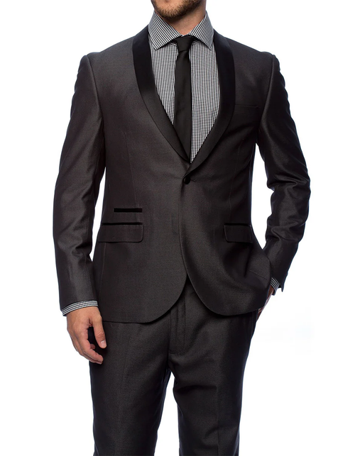 Designer Gray Prom Tuxedo - Grey Wedding Shawl Lapel Suit