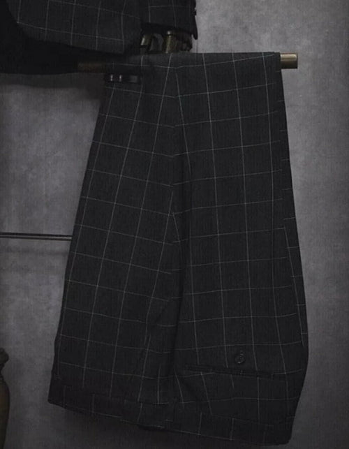 Mens Two Button Peak Lapel Plaid Pattern Suit Charcoal ~ White by USA Men's Outlet