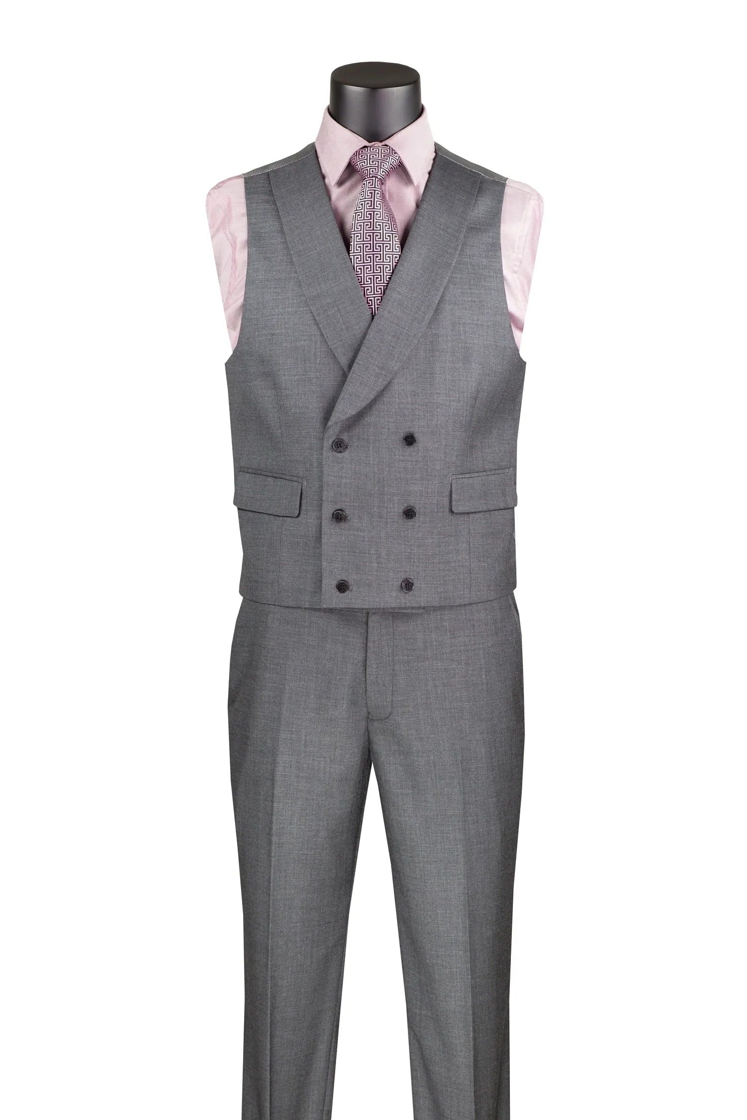 Charcoal Modern Fit 3-Piece Suit with Lapel Vest & Adjustable Pants by Vinci
