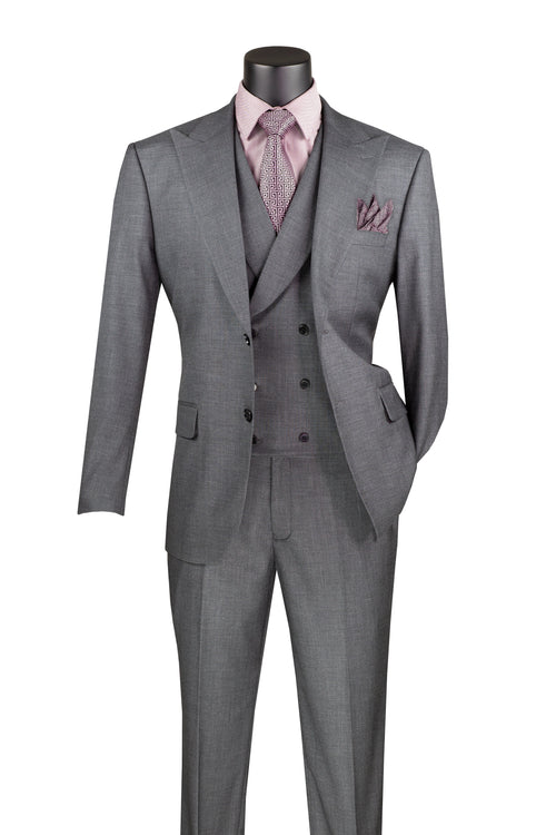 Charcoal Modern Fit 3-Piece Suit with Lapel Vest & Adjustable Pants by Vinci