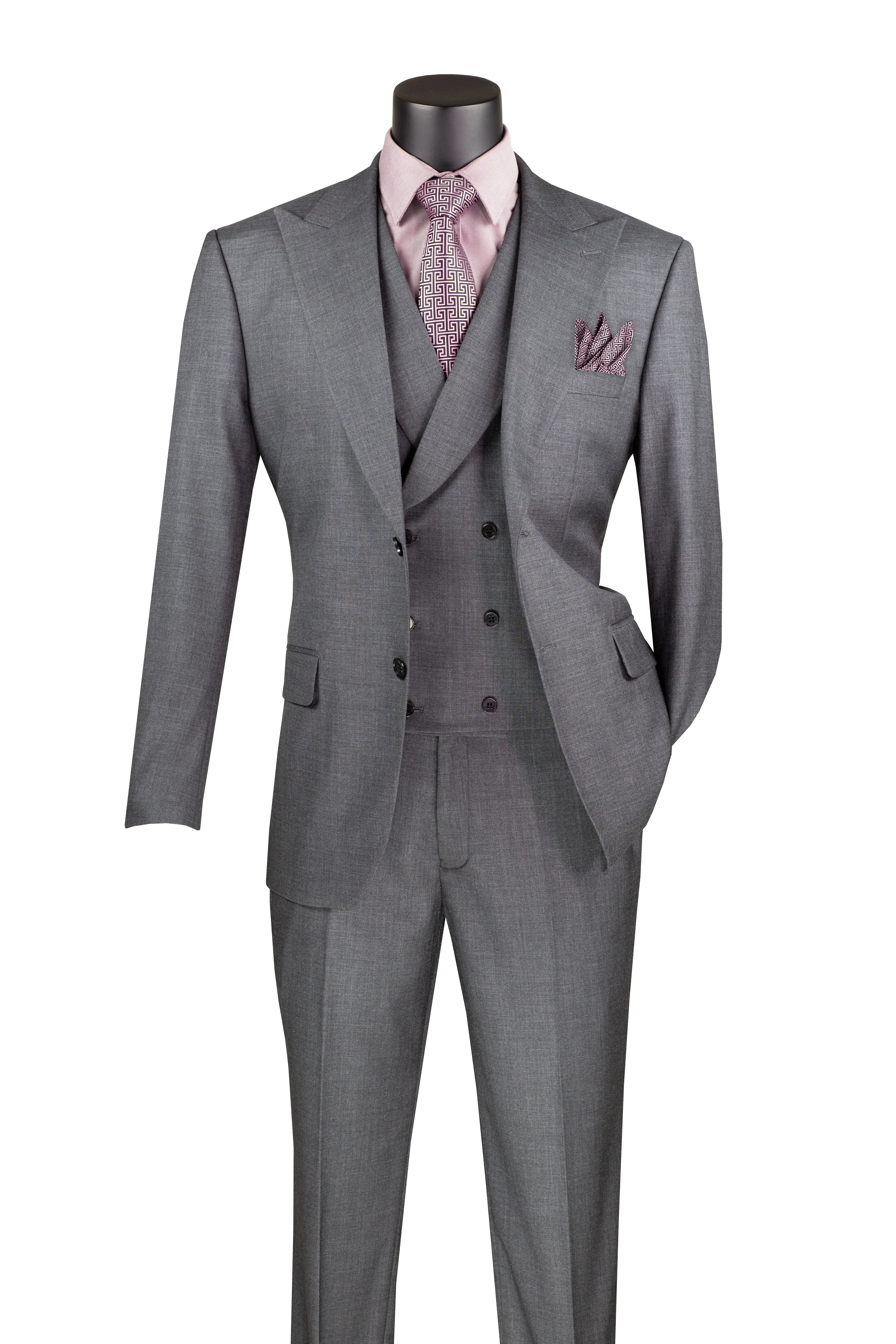 Charcoal Modern Fit 3-Piece Suit with Lapel Vest & Adjustable Pants by Vinci – SuitUSA