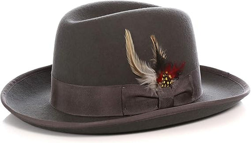Premium Godfather Hat - Homburg Hat - Men's Homburg Charcoal by USA Men's Outlet