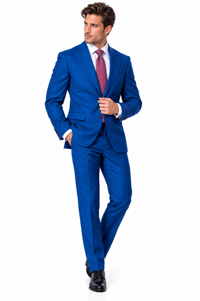 Statement Men's Modern Fit 2 Piece 100% Super 200 Wool Suit Peak Lapel in Indigo - image 2
