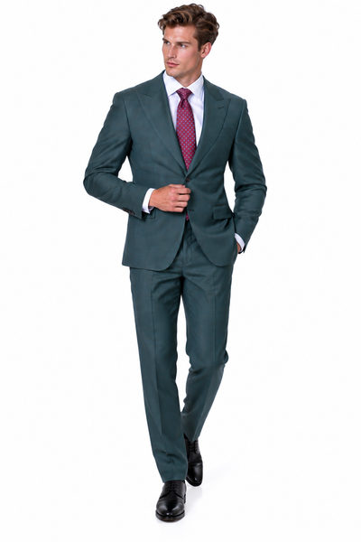 Statement Men's Modern Fit 2 Piece 100% Super 200 Wool Suit Peak Lapel in Olive - image 1