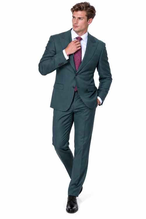 Statement Men's Modern Fit 2 Piece 100% Super 200 Wool Suit Peak Lapel in Olive - image 7