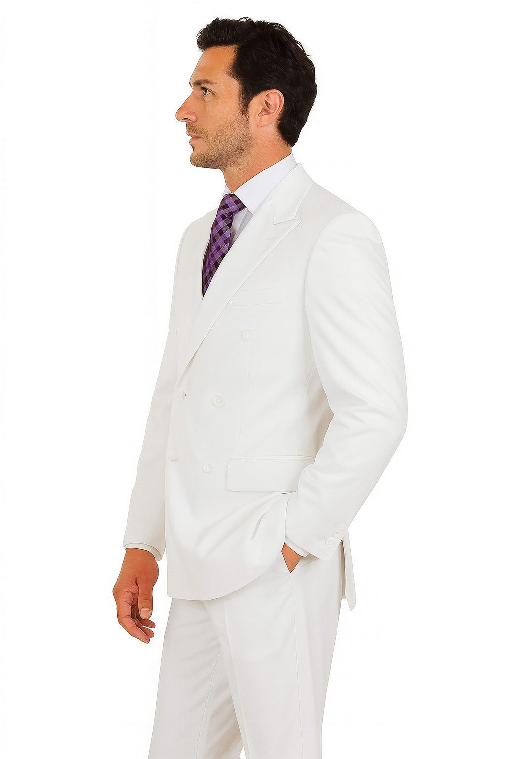 Mens Classic Double Breasted Poplin White Suit