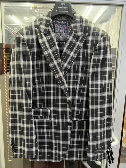 Mens Black and White Plaid Blazer – Modern Fit Checkered Windowpane Pattern Business Sport Coat
