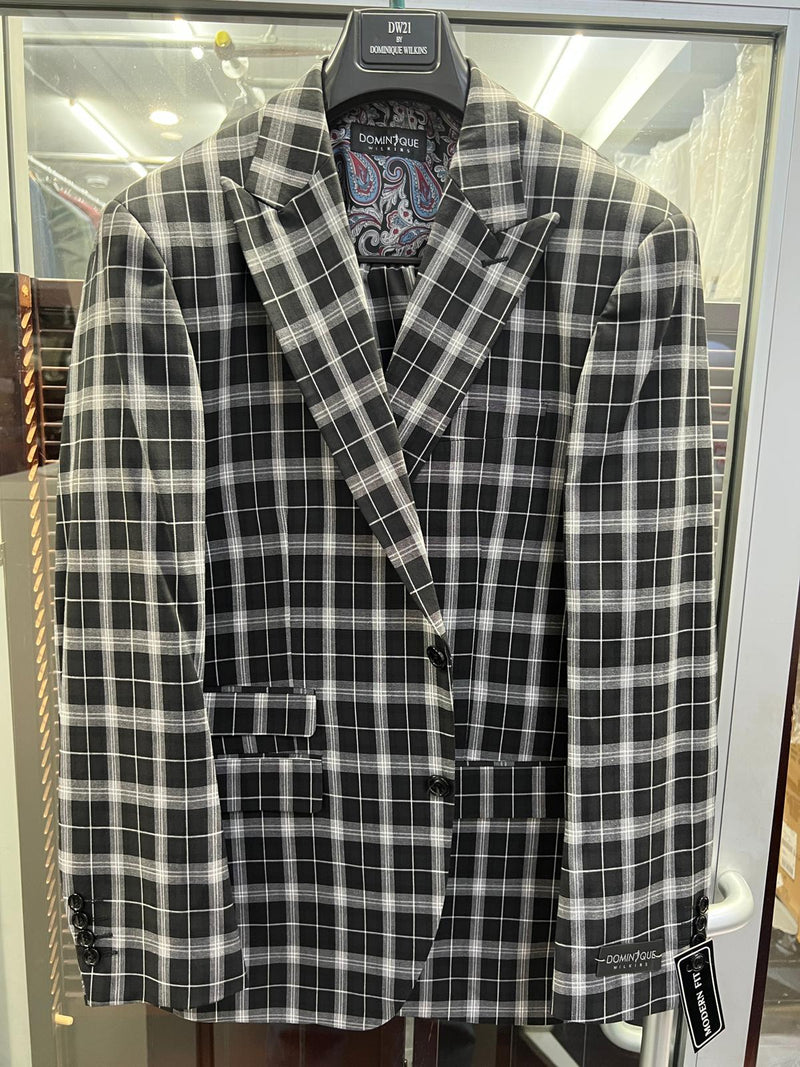Mens Black and White Plaid Blazer – Modern Fit Checkered Windowpane Pattern Business Sport Coat