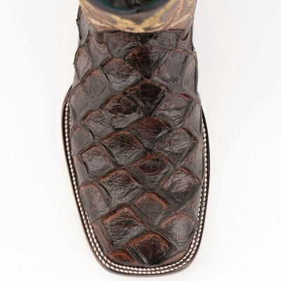 Ferinni Boot - Mens Dress Cowboy Boot - Ferrini Bronco Men's Print Pirarucu Fish Boots Handcrafted Chocolate in Chocolate