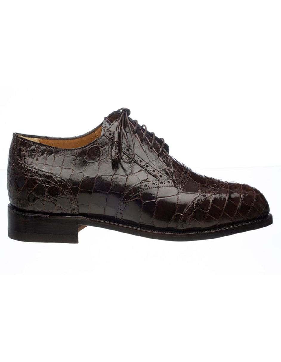 Ferrini Shoes - Mens Alligator Dress Shoe - Ferrini 3673 Belly Alligator Wingtip Shoes Chocolate Ferrini USA