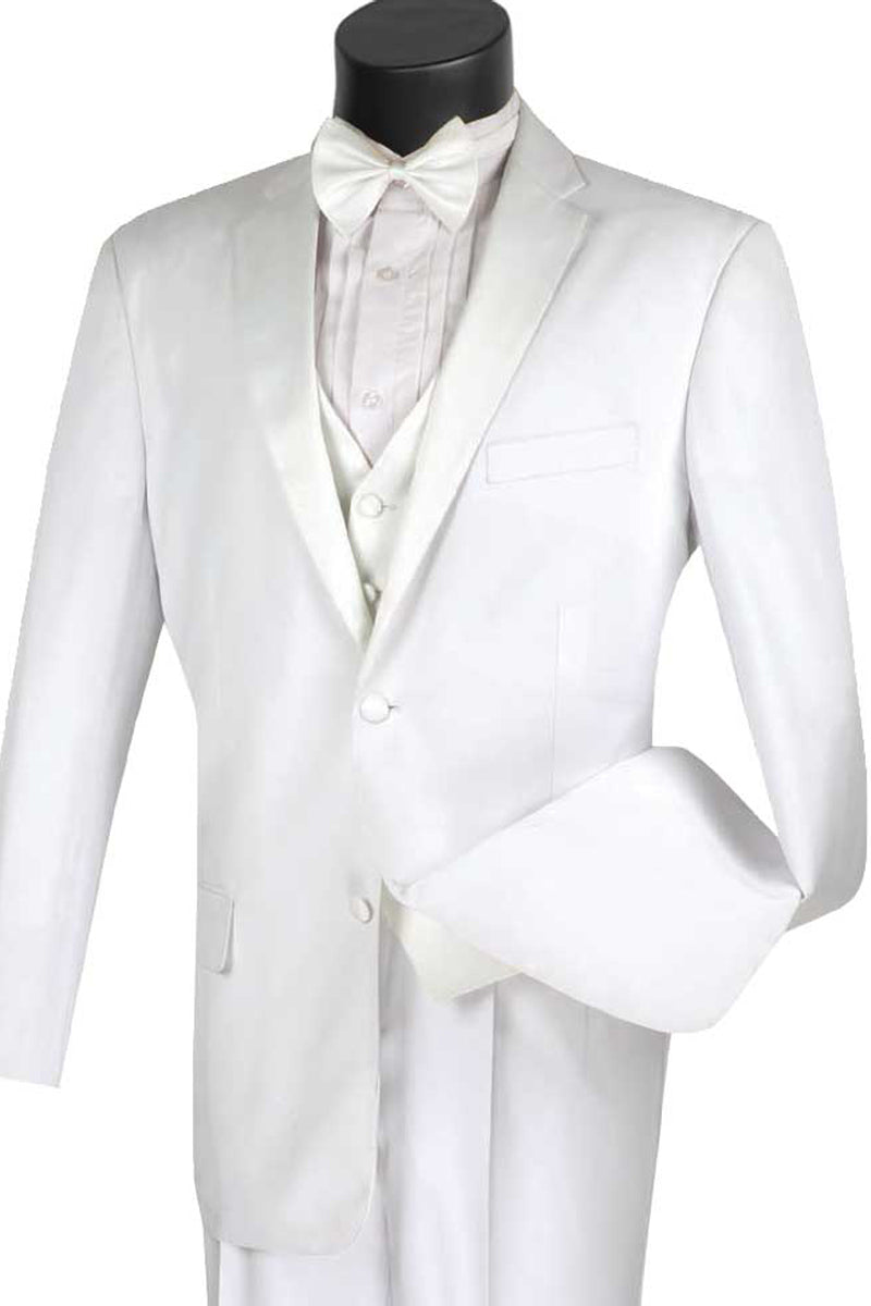 Mens 2 Button Vested Classic Tuxedo in White