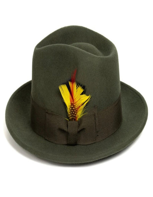 Olive Green Dress Hat 1920s Fedora Style - Mens Classic Wool Fedora Dress Hat in Olive Green by USA Men's Outlet
