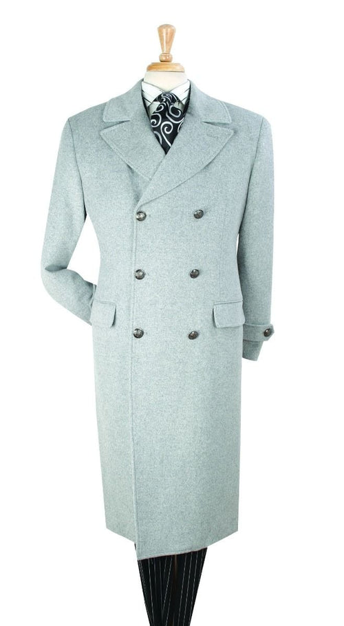 Mens Light Gray Double-Breasted Wool Overcoat - Classic Long Dress Coat for Winter by USA Men's Outlet