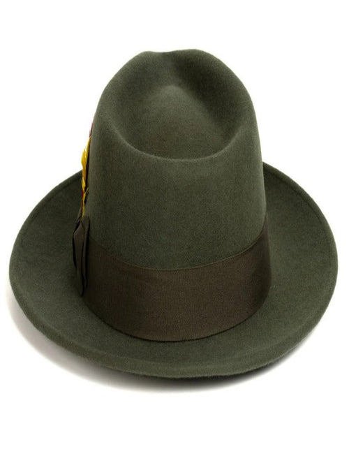 Olive Green Dress Hat 1920s Fedora Style - Mens Classic Wool Fedora Dress Hat in Olive Green by USA Men's Outlet