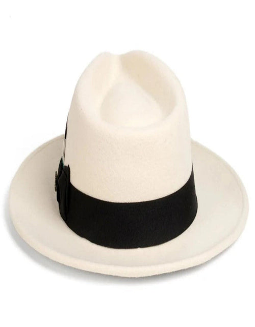 White and Black Dress Hat 1920s Fedora Style - Mens Classic Wool Fedora Dress Hat in White and Black by USA Men's Outlet