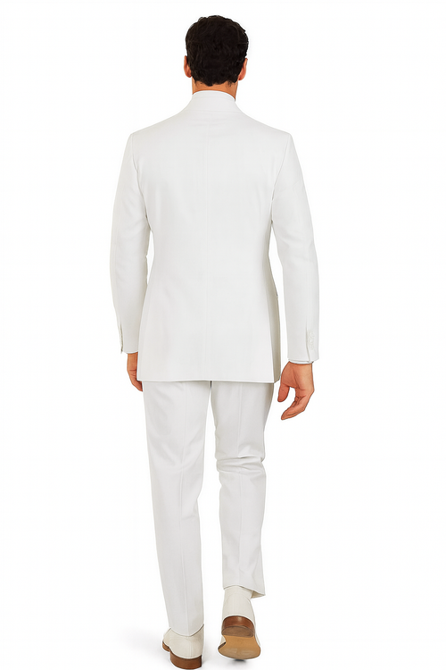 Mens Classic Double Breasted Poplin White Suit