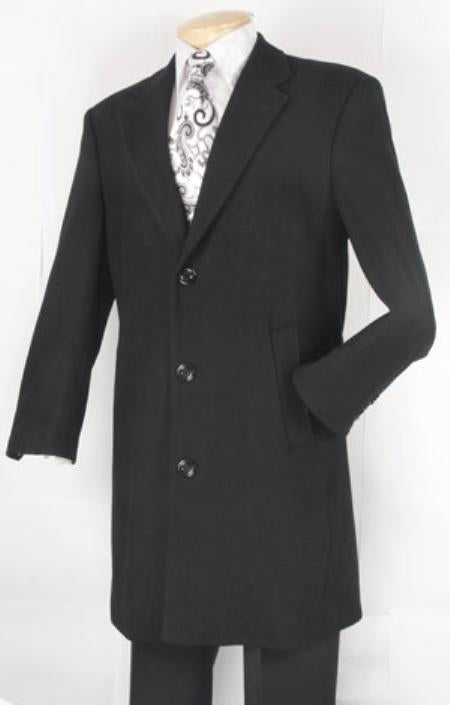 Three Quarters Length Men's Dress Coat Black Fully Lined Men's Overcoat Wool Blend Men's Car Coat by USA Men's Outlet