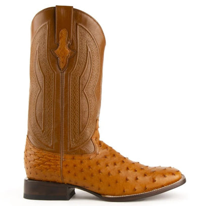 Ferinni Boot - Mens Dress Cowboy Boot - Ferrini Men's Colt Full Quill Ostrich Square Toe Boots Handcrafted - Cognac Ferrini USA