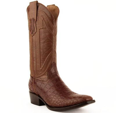 Ferinni Boot - Mens Dress Cowboy Boot - Ferrini Men's Stallion Alligator Belly Boots Narrow Square Toe Handcrafted Cognac