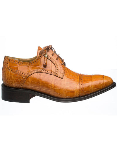 Ferrini Shoes - Mens Alligator Dress Shoe - Ferrini 216 Belly Alligator Cap Toe Shoes Cognac Ferrini USA