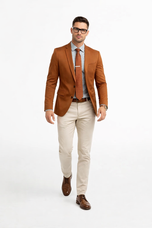 Cognac ~ Rust ~ Copper Color Burnt orange Men's 2 Buttons Blazer ~ Sport Coat Jacket