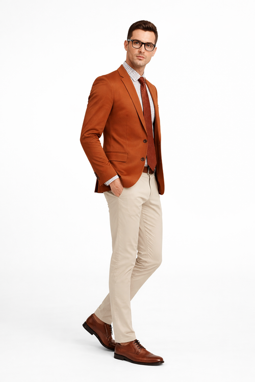 Cognac ~ Rust ~ Copper Color Burnt orange Men's 2 Buttons Blazer ~ Sport Coat Jacket