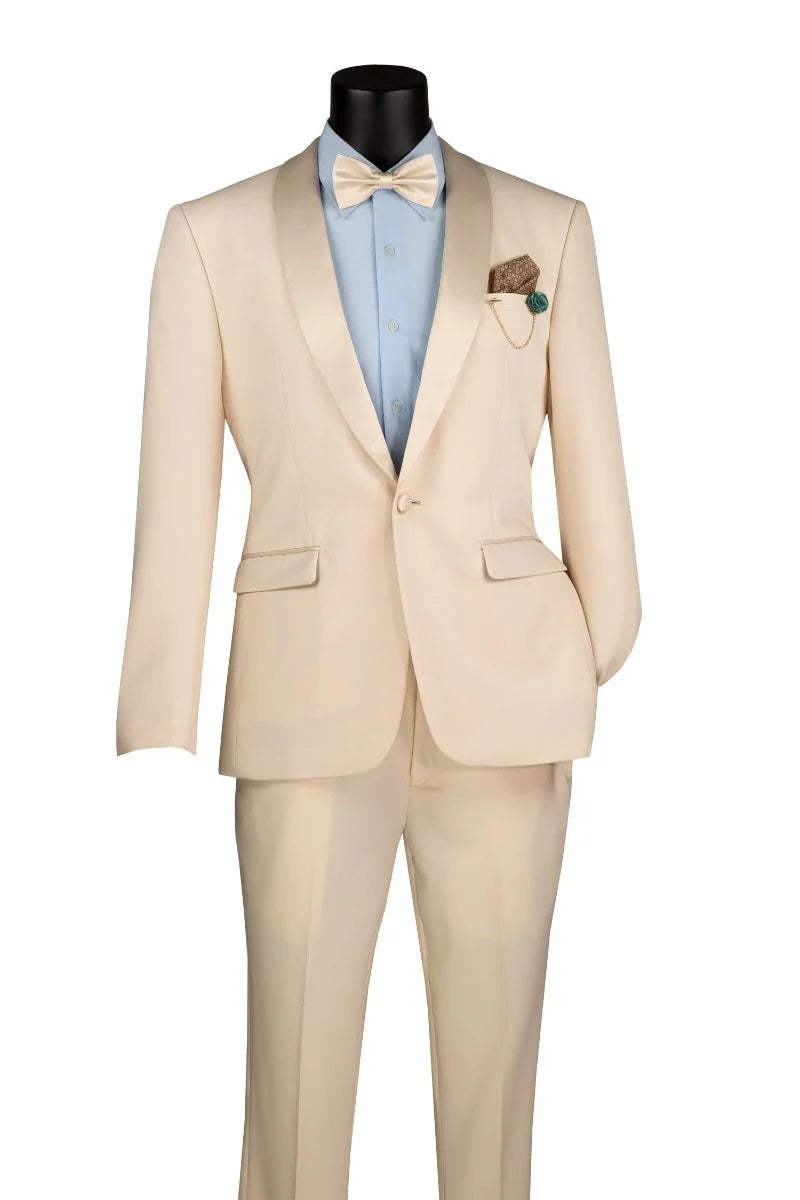 Cream Tuxedo Suit for Men – One Button Satin Lapel Formal Suit Champ
