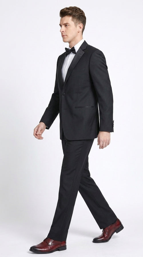 Men’s Black Prom Tuxedo Suit, Traditional 2 Button Notch Lapel Formal Wedding Suit