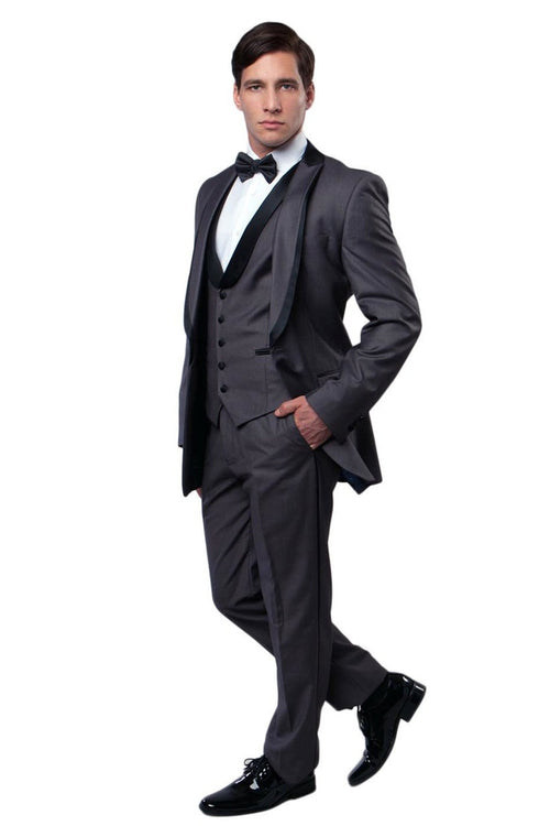 Sleek Charcoal Grey Vested Tuxedo for Men