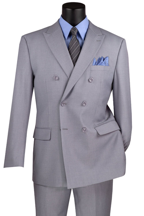 Mens Light Grey Double Breasted Suit by Vinci Suits