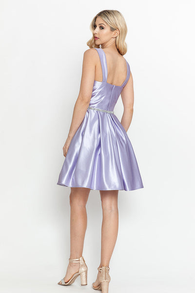 Short Sleeveless Satin A-Line Dress with Structured Bodice by Perrty 3071