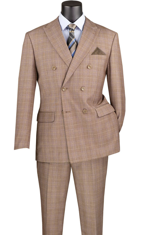 Naples Collection - Black Modern Fit Double Breasted Windowpane Peak Lapel 2 Piece Suit by Vinci