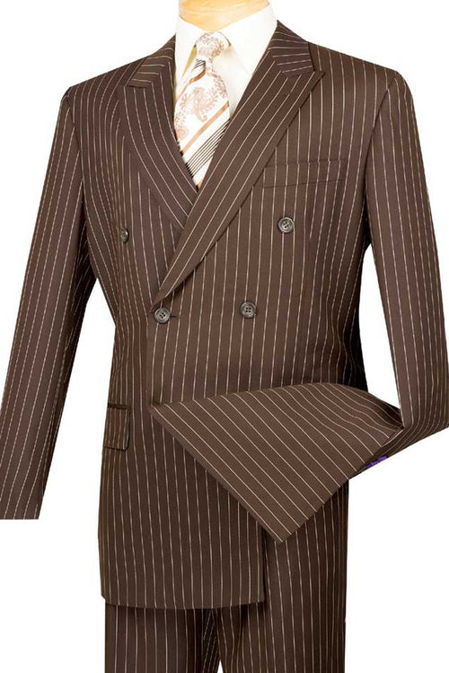 Mens Double Breasted Gangster Pinstripe Suit in Brown from Vinci Suits