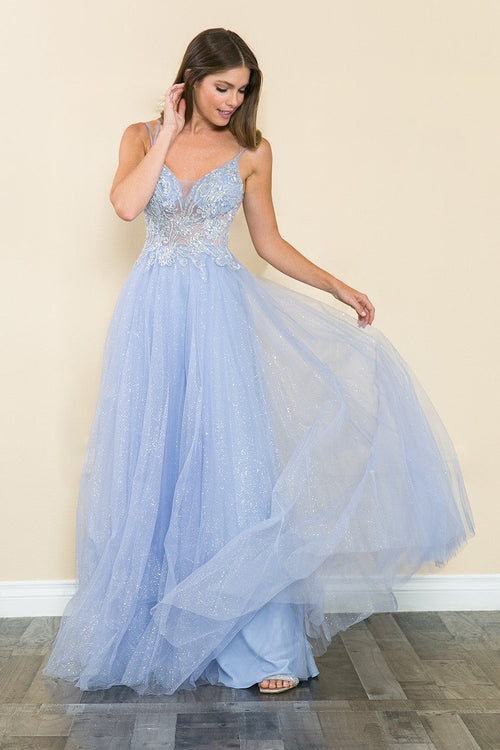 Evening Dress V-Neck Beaded Sequin A-Line Formal Gown By Lenovia 8183