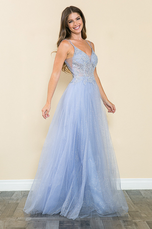 Evening Dress V-Neck Beaded Sequin A-Line Formal Gown By Lenovia 8183