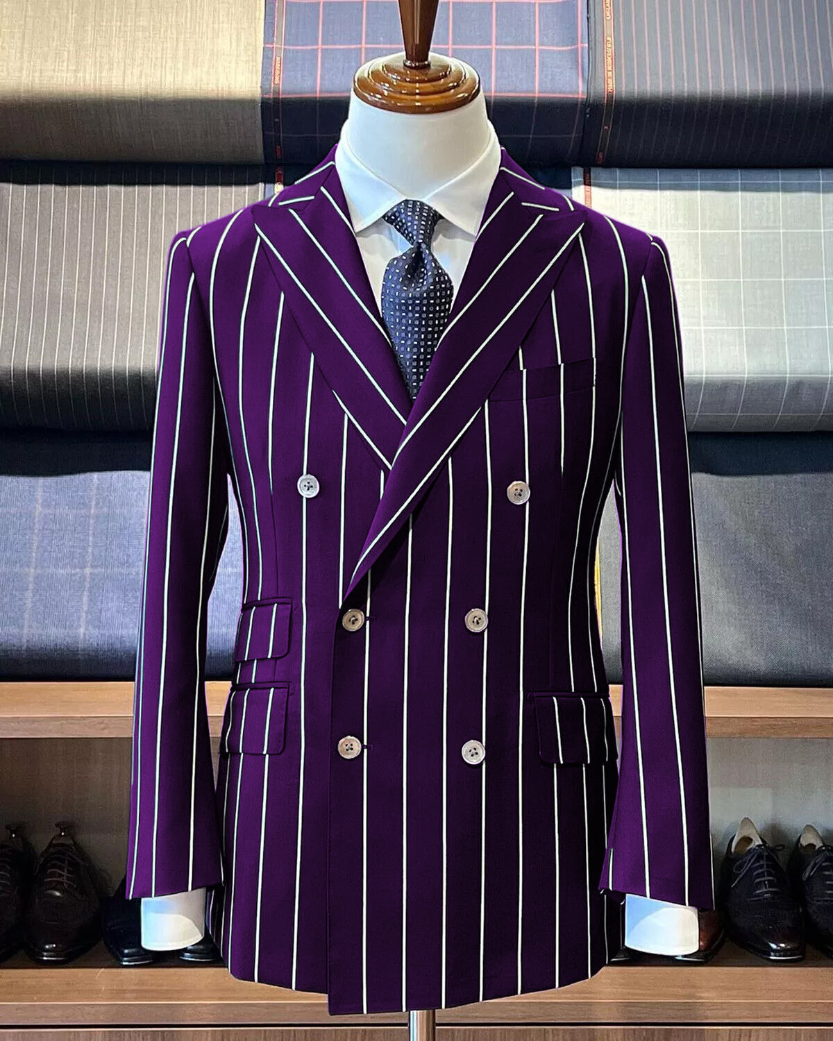 Dark Purple Pinstripe Suit - Gangster Suit - 1920's Suit - Double Breasted Suit – SuitUSA
