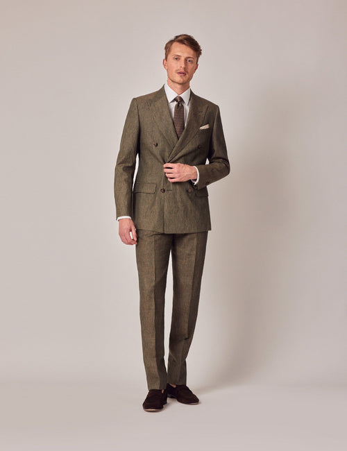 Mens Linen Suit For Beach Wedding - Summer Suit in Dark Green Tailored Fit - Men's Tuxedo USA